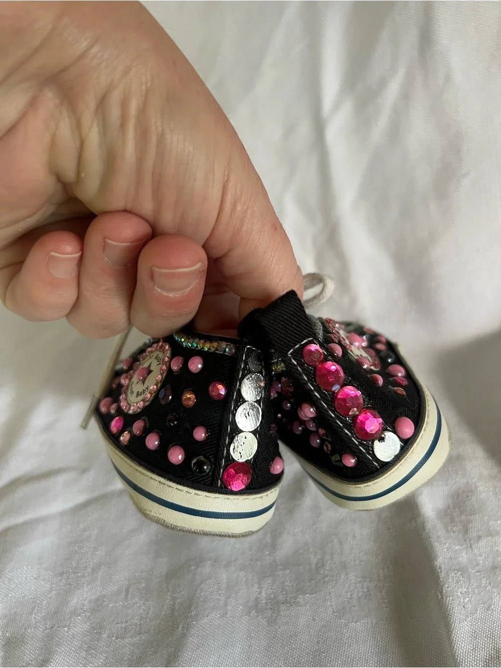 Converse Kids Black Sneakers with Pink and Iridescent Accents